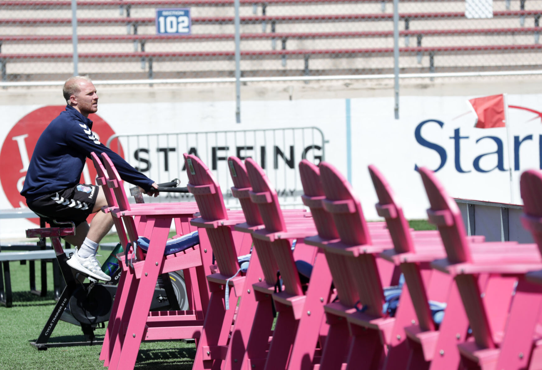 Eric Leonard rides a stationary bike